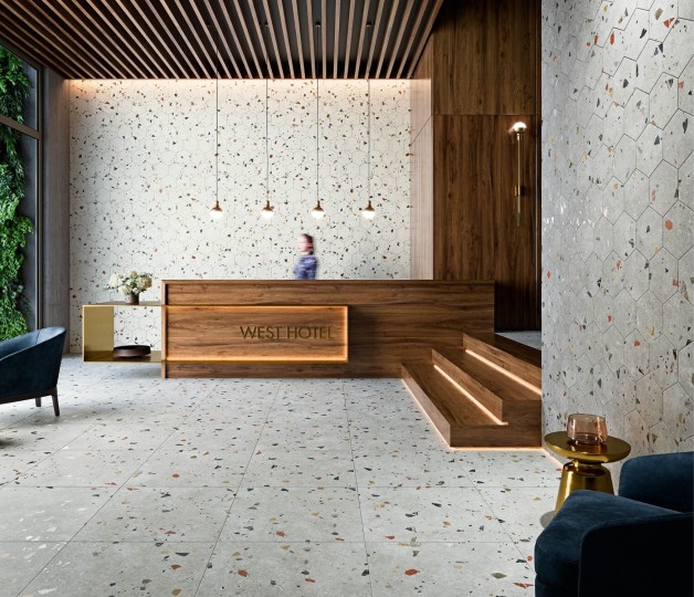 HEXAGONE SONAR 22X25 CM SATINE NON RECTIFIE