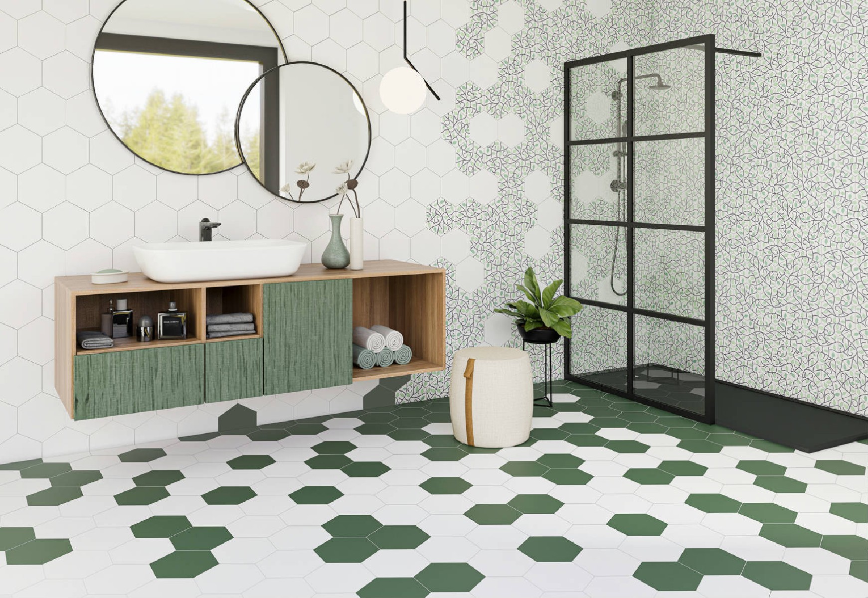 HEXAGONE IVY GREEN 22X25 CM SATINÉ NON RECTIFIE