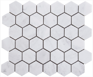 MARBRE MOSAIQUE HEXAGONE CARRARA BLANC FINITION VIEILLIE