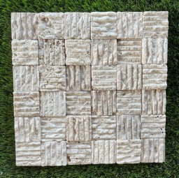 TRAVERTIN MOSAIQUE IVOIRE CARREAUX BROSSES 5X5 CM