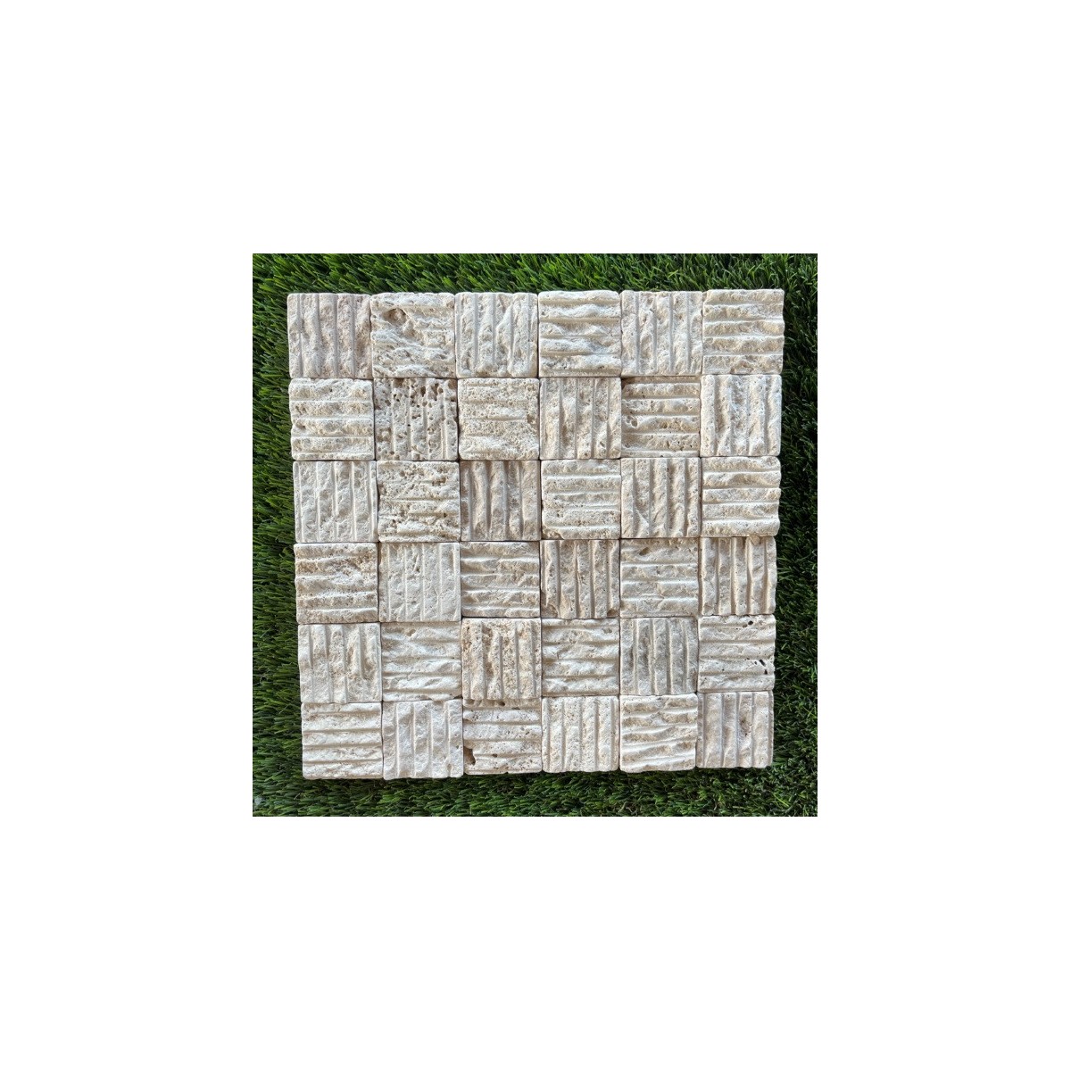 TRAVERTIN MOSAIQUE IVOIRE CARREAUX BROSSES 5X5 CM