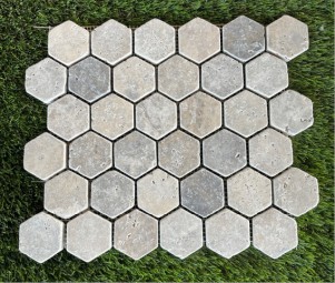 TRAVERTIN MOSAIQUE SILVER HEXAGONE