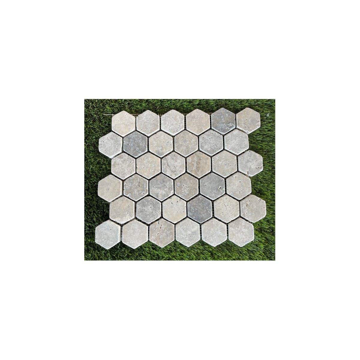 TRAVERTIN MOSAIQUE SILVER HEXAGONE
