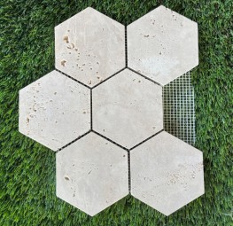 TRAVERTIN MOSAIQUE HEXAGONE IVOIRE 9.8X9.8 CM