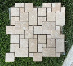 TRAVERTIN MOSAIQUE MINI OPUS IVOIRE REBOUCHE ADOUCI