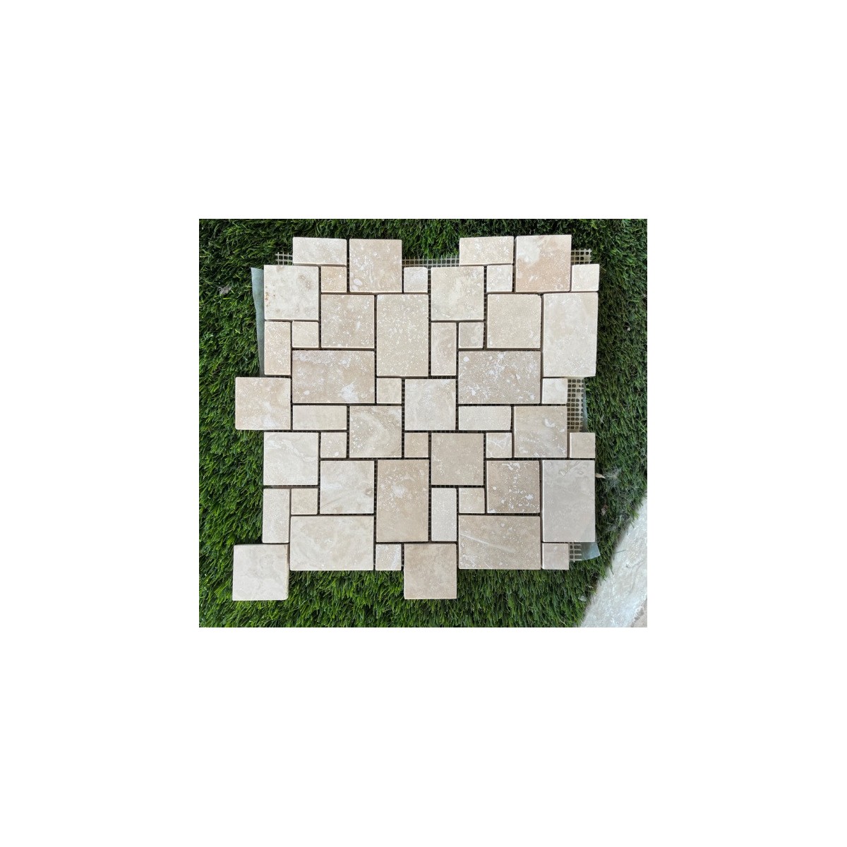 TRAVERTIN MOSAIQUE MINI OPUS IVOIRE REBOUCHE ADOUCI