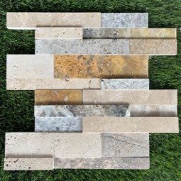 TRAVERTIN MOSAIQUE BANDE LIBRE SILVER JAUNE IVOIRE