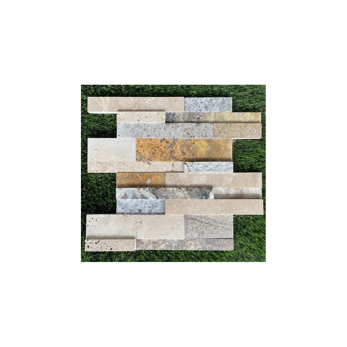 TRAVERTIN MOSAIQUE BANDE LIBRE SILVER JAUNE IVOIRE