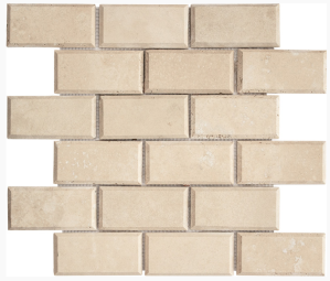 TRAVERTIN MOSAIQUE BRIQUE BISEAUTE 4.8X10 CM IVOIRE REBOUCHE ADOUCI
