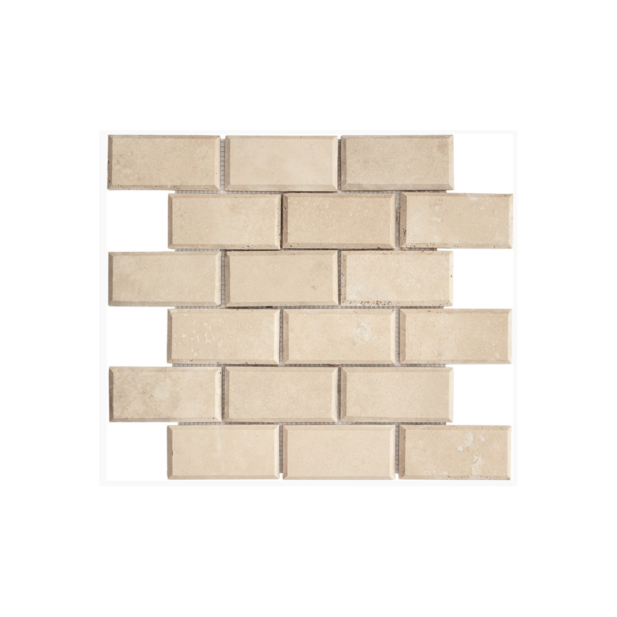 TRAVERTIN MOSAIQUE BRIQUE BISEAUTE 4.8X10 CM IVOIRE REBOUCHE ADOUCI