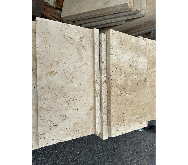 TRAVERTIN MARGELLE BEIGE 33X61X3-5 CM 1BORD EN RETOMBÉE 1ER CHOIX